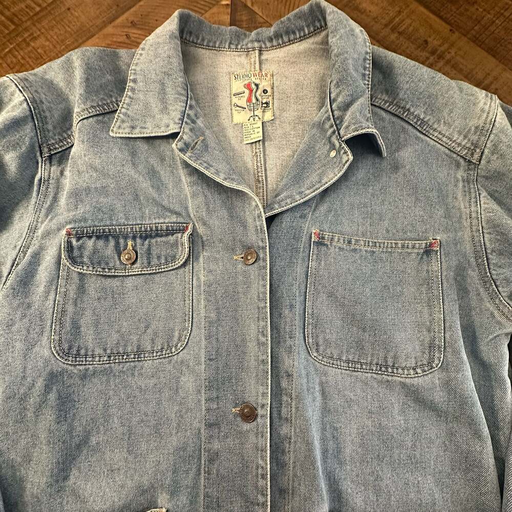 Vintage Studio Wear Denim Chore Coat Utility Jacket Large - Picture 3 of 7